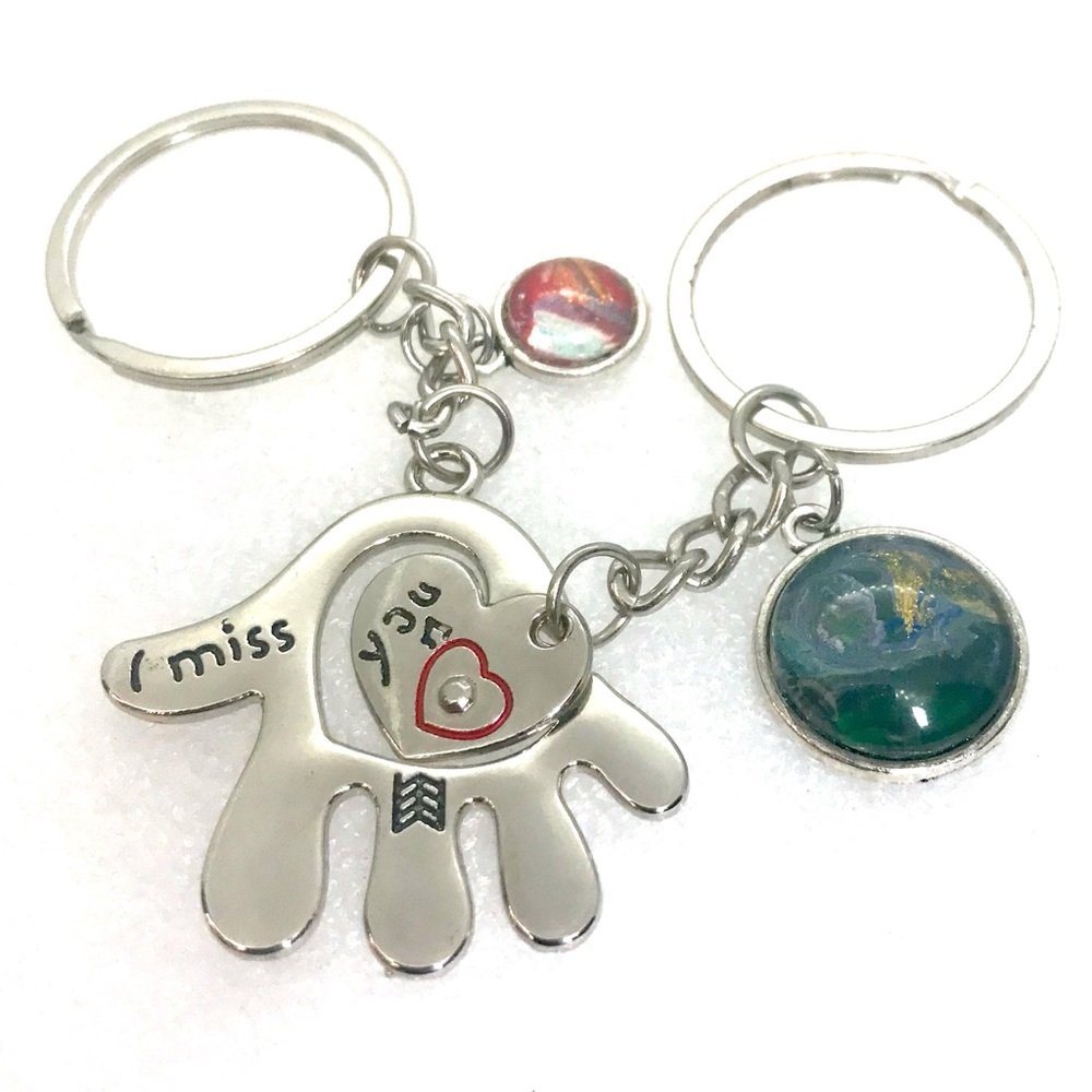 Keychain Pair I miss you Heart in hand handmade